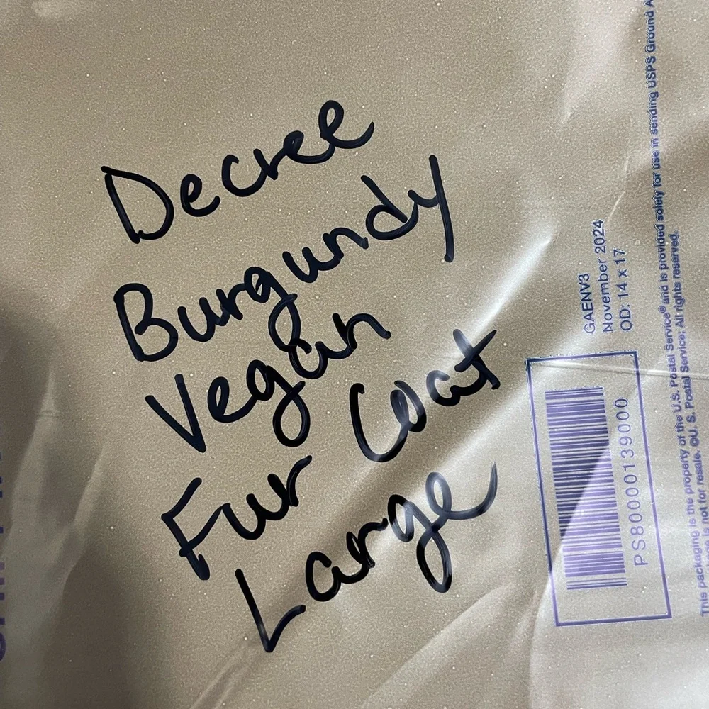 Decree‎ Vegan Fur Burgundy Jacket Large